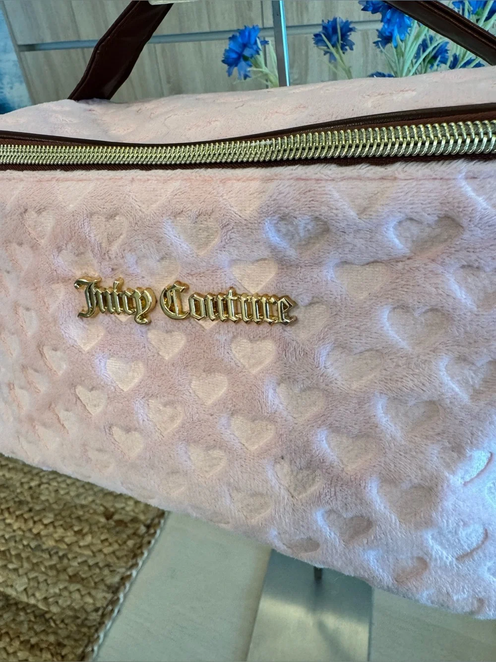 Authentic Juicy Couture Pink Velour Heart 2pc Train Case & Pouch Set NWOT